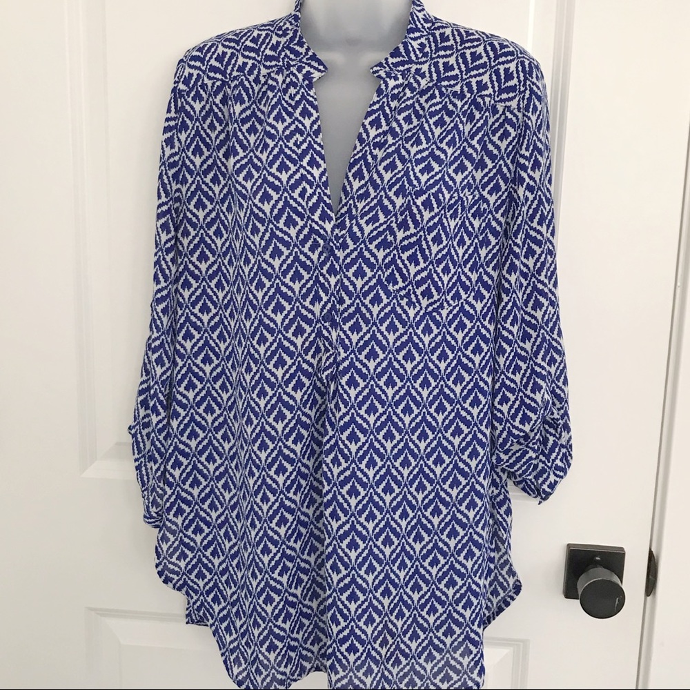 Geometric Tribal Print Blouse in Cobalt Blue